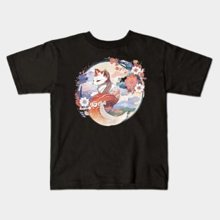 cute Nine tailed fox floral Kids T-Shirt